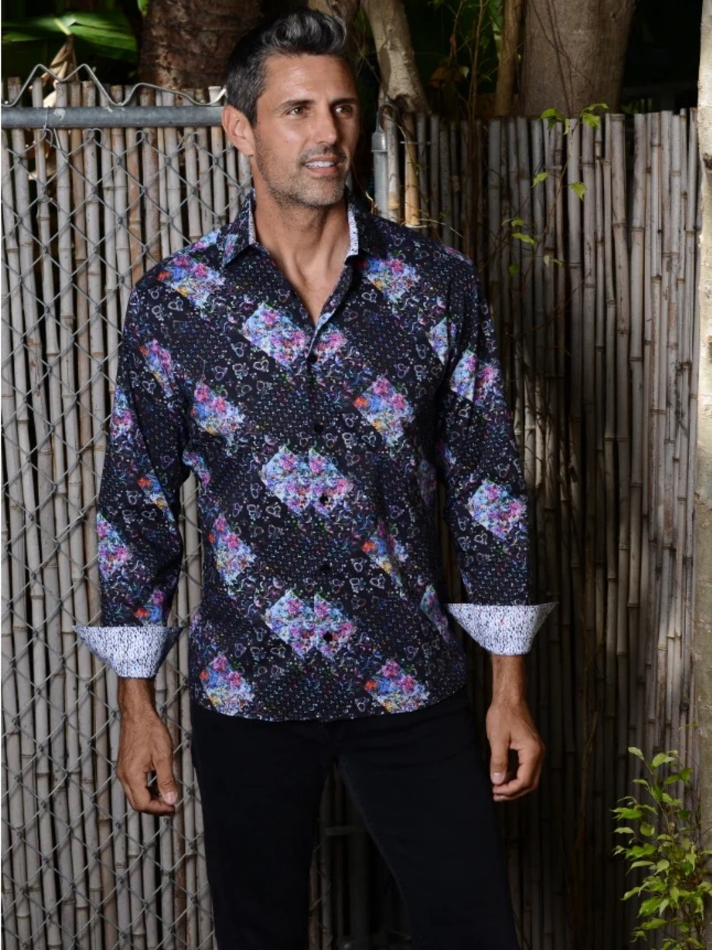 Masutto Italy Flaco 18 Men’s Abstract Floral Patchwork Shirt, NWT $139